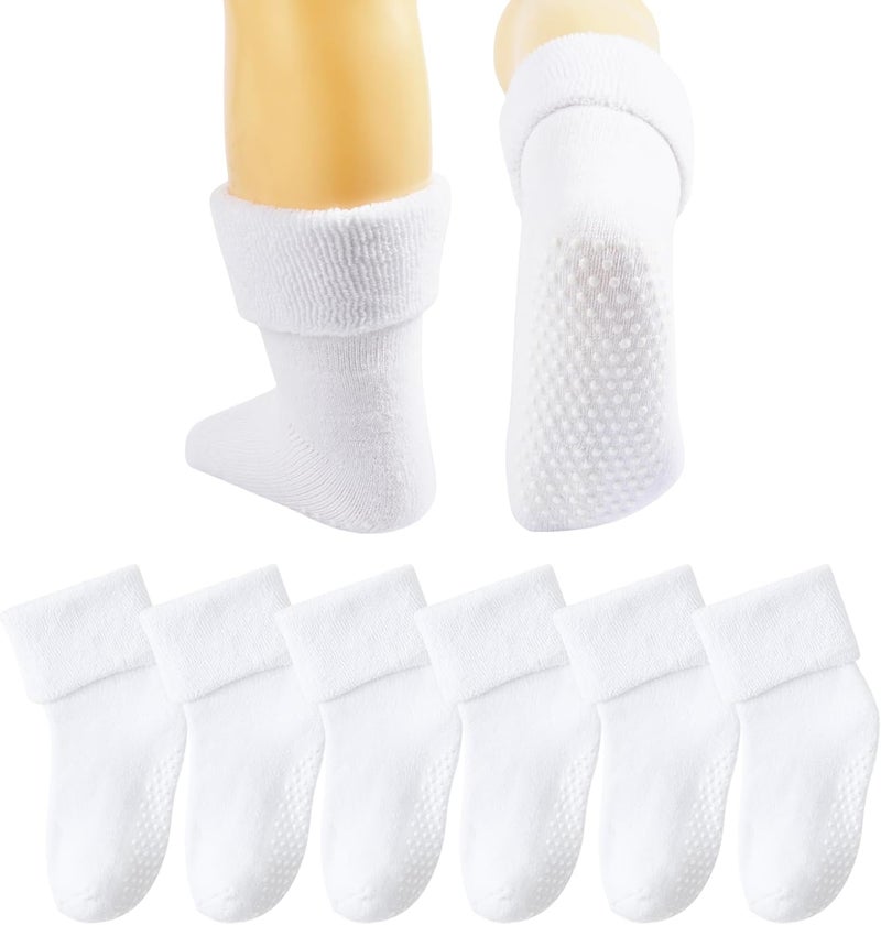 hakugoo 6 Pairs Toddler Non Slip Socks with Grippers Winter Thick Warm Cozy Crew Socks for Baby Kids - Image 1